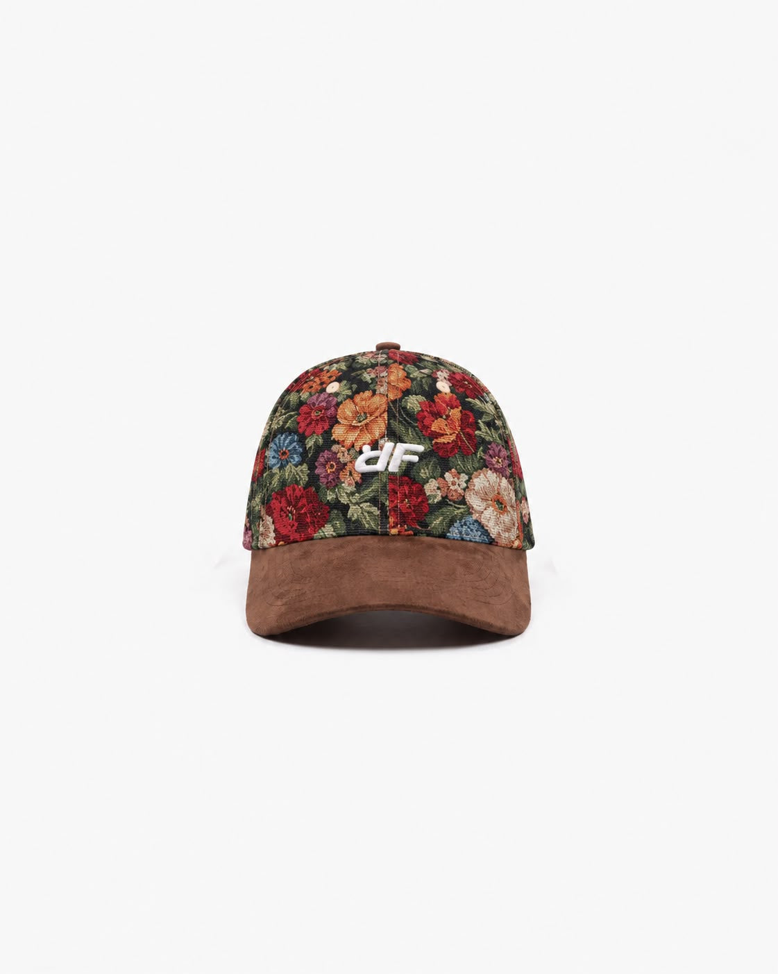 ReFramed Floral RF Hat in Floral Green, front view with brown brim