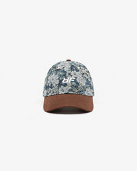 ReFramed Floral RF Hat in Floral Blue, front view with brown brim